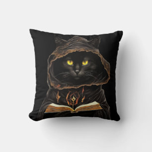 Halloween Cat Reading Preys Anatomy Spell List Cushion