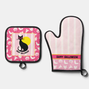 Halloween Cat Retro Halloween oven mits Mitt & Pot Holder Set