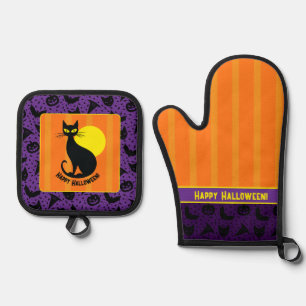 Halloween Cat Retro Halloween oven mits Oven Mitt & Pot Holder Set