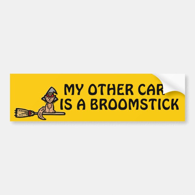 Halloween Cat Riding Broomstick Bumper Sticker (Front)