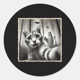 Halloween Cat Selfie With Ghost _ Funny Halloween Classic Round Sticker