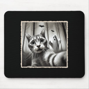 Halloween Cat Selfie With Ghost _ Funny Halloween Mouse Pad
