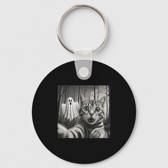 Halloween Cat Selfie With Soky Ghost  Key Ring (Front)