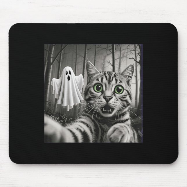 Halloween Cat Selfie With Soky Ghost  Mouse Pad (Front)