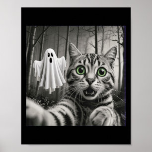 Halloween Cat Selfie With Soky Ghost Poster