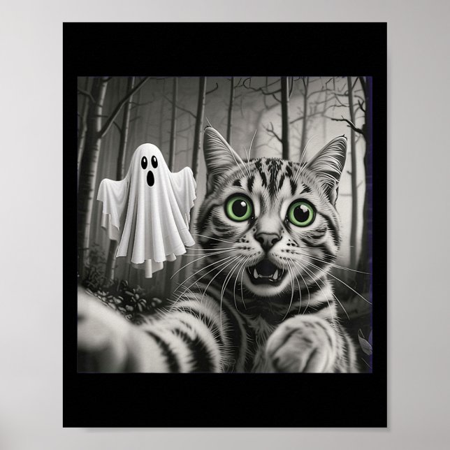 Halloween Cat Selfie With Soky Ghost  Poster (Front)