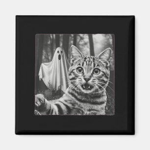 Halloween Cat Selfie With Spooky Ghost Magnet