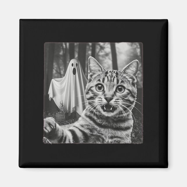 Halloween Cat Selfie With Spooky Ghost  Magnet (Front)