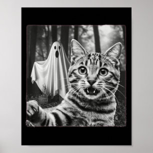 Halloween cat selfie with spooky ghost poster