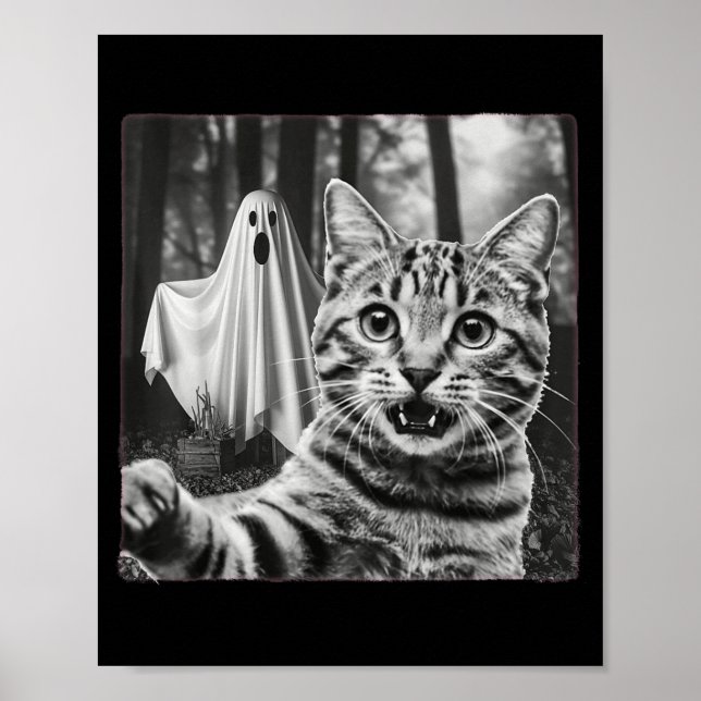 Halloween cat selfie with spooky ghost  poster (Front)