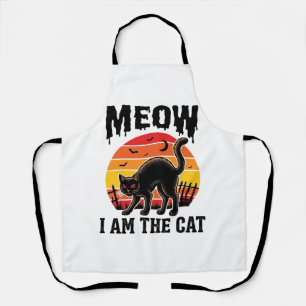 Halloween Cat Shirt Meow Vintage Black Cat Design_ Apron