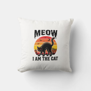 Halloween Cat Shirt Meow Vintage Black Cat Design_ Cushion