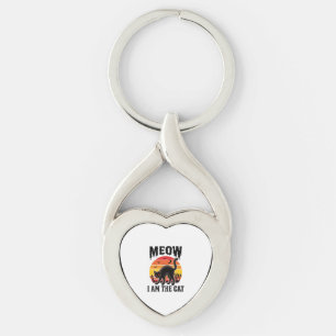 Halloween Cat Shirt Meow Vintage Black Cat Design_ Key Ring
