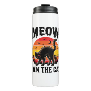 Halloween Cat Shirt Meow Vintage Black Cat Design_ Thermal Tumbler