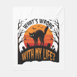 Halloween Cat Shirt Vintage Spooky Life Humor_1 Fleece Blanket