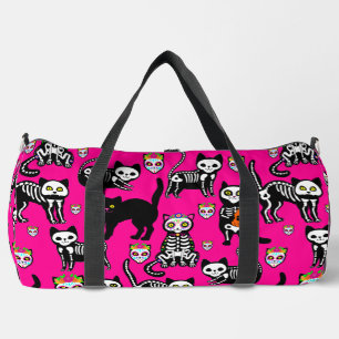 halloween cat skull skeleton pink duffle bag