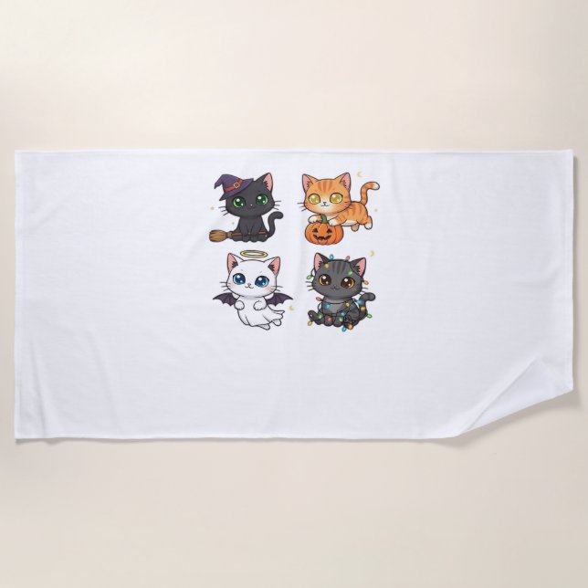 Halloween Cat  Spooky and Stylish Feline-Inspired  Beach Towel (Front)
