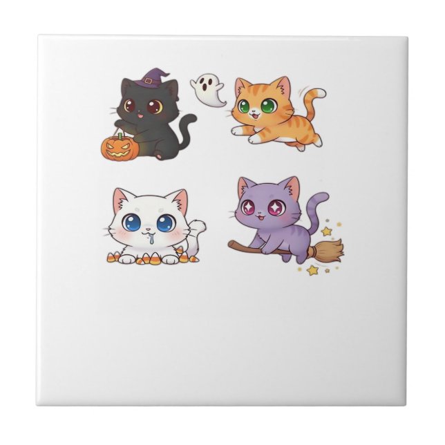 Halloween Cat  Spooky and Stylish Feline-Inspired  Ceramic Tile (Front)