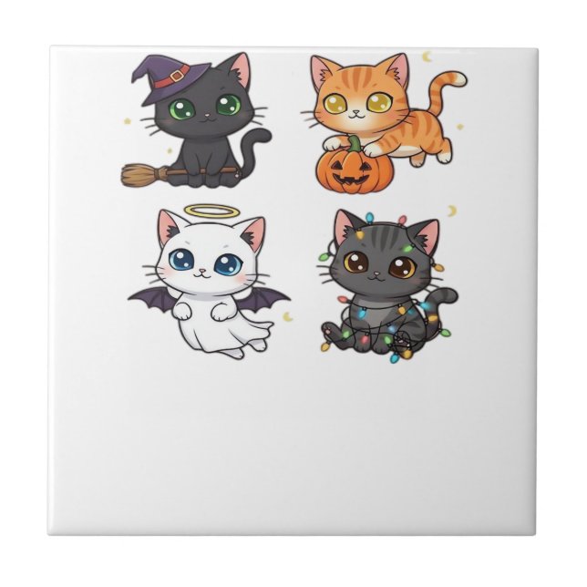 Halloween Cat  Spooky and Stylish Feline-Inspired  Ceramic Tile (Front)