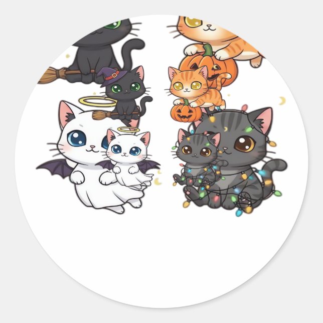 Halloween Cat  Spooky and Stylish Feline-Inspired  Classic Round Sticker (Front)