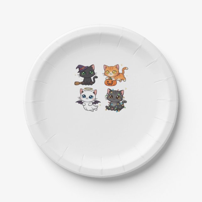 Halloween Cat  Spooky and Stylish Feline-Inspired  Paper Plate (Front)
