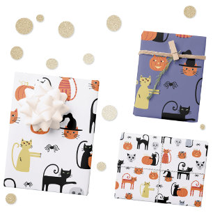 Halloween Cat Spooky Assorted Wrapping Paper Sheet