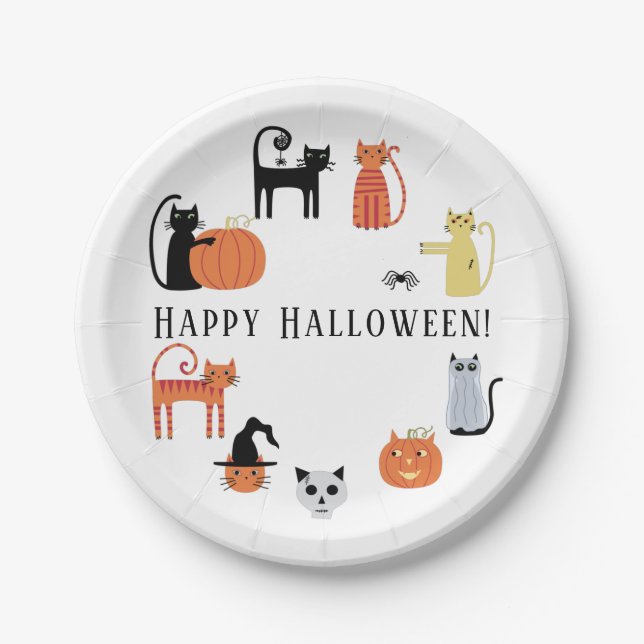 Halloween Cat Spooky Paper Plate (Front)