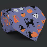 Halloween Cat Spooky Tie<br><div class="desc">Fun and spooky halloween cat pattern on a purple background with cat witches,  pumpkin lanterns,  spiders,  skulls,  ghosts and zombies.  Eek!  Original art by Nic Squirrell.</div>