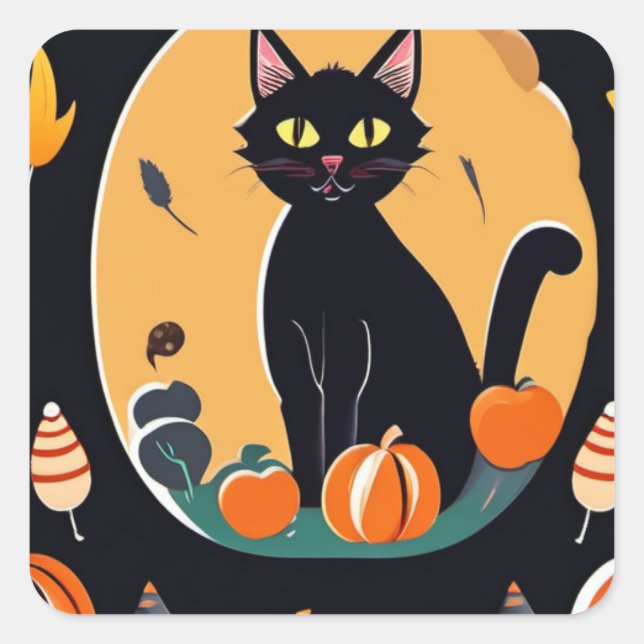 Halloween Cat Square Sticker (Front)
