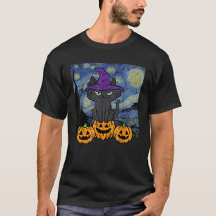 Halloween Cat Starry Night Costume Art Gogh Women  T-Shirt