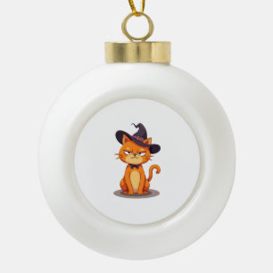 Halloween Cat T-Shirt Kitten Jack O Lantern Kitty  Ceramic Ball Christmas Ornament