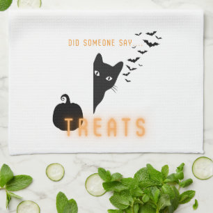 Halloween Cat Treats Tea Towel