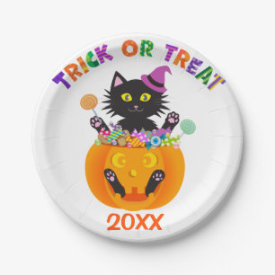 Halloween Cat Trick Or Treat Paper Plate