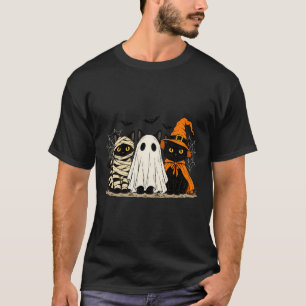 Halloween Cat Trio Mummy Ghost Witch T-Shirt