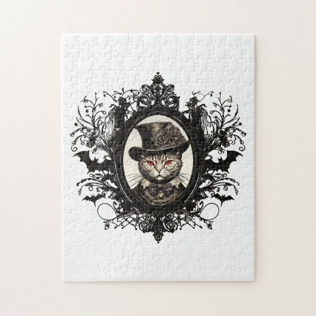 Halloween Cat, Vampire Cat, lady fangs Jigsaw Puzzle (Vertical)