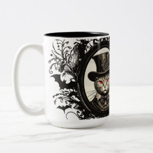 Halloween Cat, Vampire Cat, lady fangs Two-Tone Coffee Mug