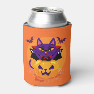 Halloween Cat Vampire Pumpkins and Bats Can Cooler