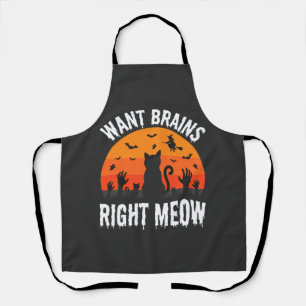 Halloween Cat Want Brains Right Meow Design Apron