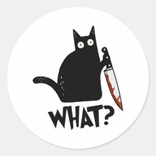Halloween Cat What Murderous Black Cat With Knife Classic Round Sticker
