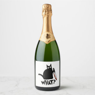 Halloween Cat What Murderous Black Cat With Knife Sparkling Wine Label