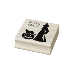 halloween cat witch art stamp