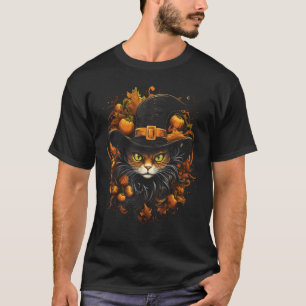 Halloween Cat Witch Hat Pumpkin Autumn Fall Octobe T-Shirt