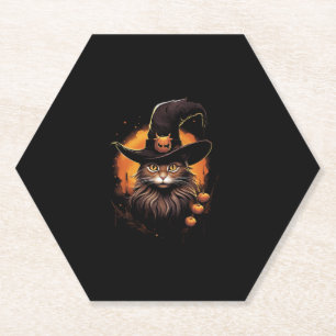 Halloween Cat Witch Hat Pumpkin Costume Spooky Sea Paper Coaster