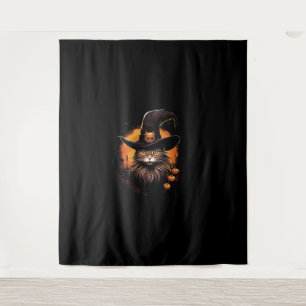 Halloween Cat Witch Hat Pumpkin Costume Spooky Sea Tapestry
