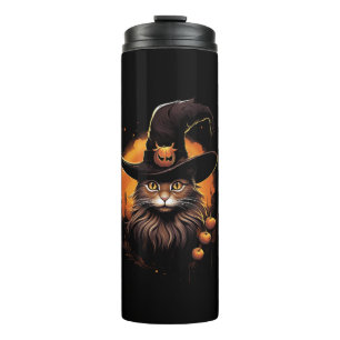 Halloween Cat Witch Hat Pumpkin Costume Spooky Sea Thermal Tumbler