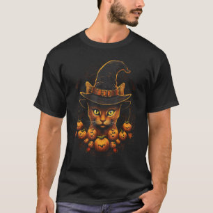 Halloween Cat Witch Hat Pumpkin Jack o Lantern Cos T-Shirt