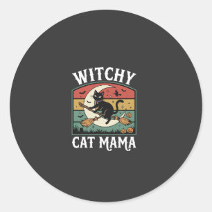 Halloween Cat Witch Mama Classic Round Sticker
