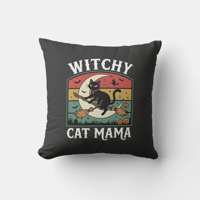 Halloween Cat Witch Mama Cushion (Front)