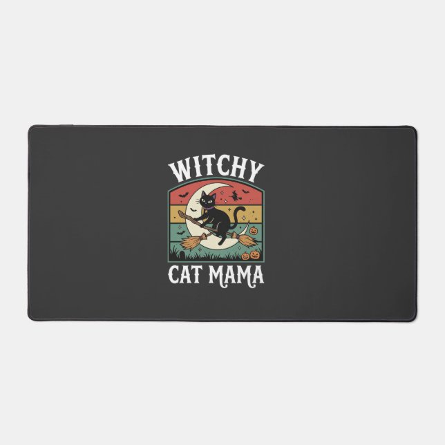 Halloween Cat Witch Mama Desk Mat (Front)