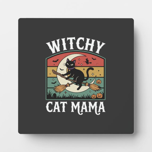 Halloween Cat Witch Mama Plaque (Front)